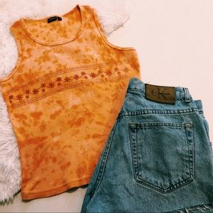 90s Style Orange Tie Dye Ribbed Crop Tank Top